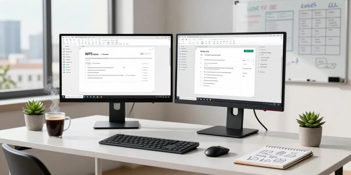 WPS Download interface displayed on dual monitors in a modern workspace.